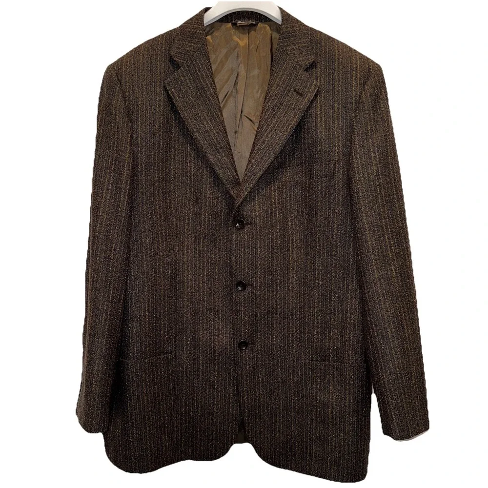Alberto‎ Zimni Brown Herringbone Wool Tweed Blazer Sport Coat 44R Made In Italy